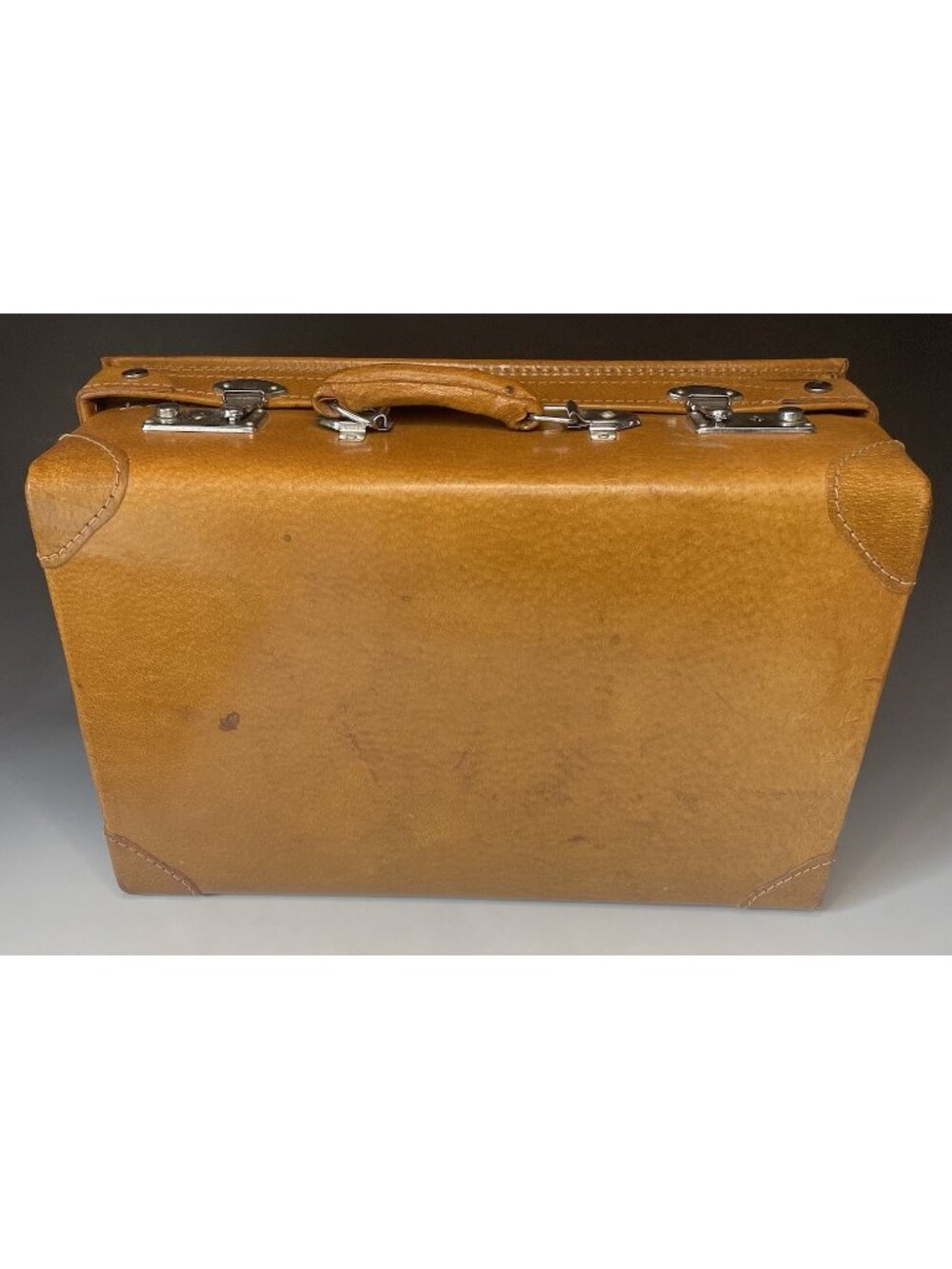 RETRO Vintage 1970s Genuine Leather Mid-Century Suitcase Travel Case